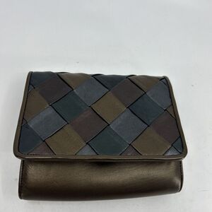 Sondra Roberts Brown Boxed Basket Weave Clutch Bag Purse